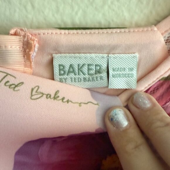 Girls Baker by Ted Baker Apricot Orange Floral Scuba Dress - Picture 3 of 4